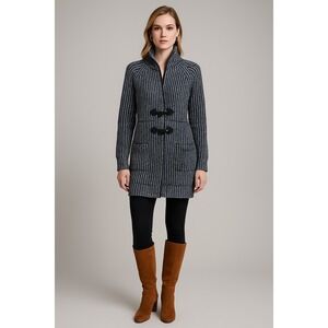 Gap knitted navy blue & white duffel faux wood buttons long cardigan women Large